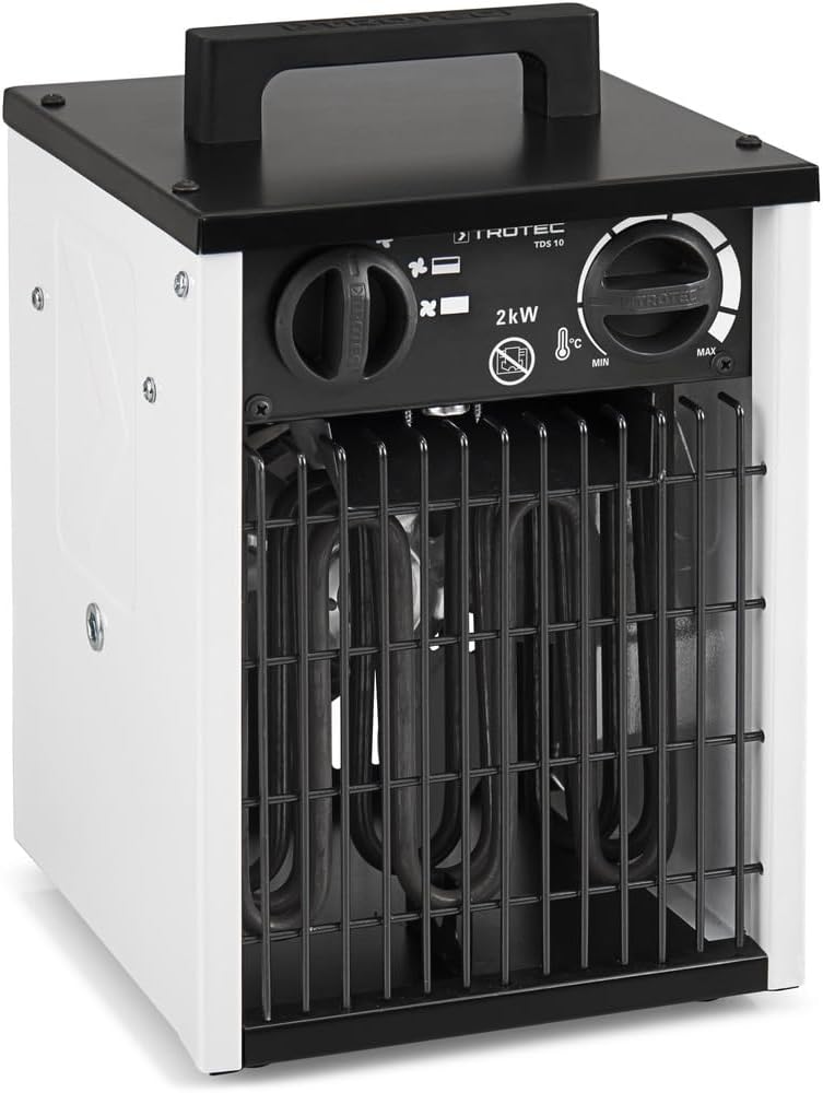 TROTEC Elektro Heizlüfter TDS 10 – Heizleistung 1 kW / 2 kW – Bauheizer Luftmenge 186 m³/h – Heizgeb