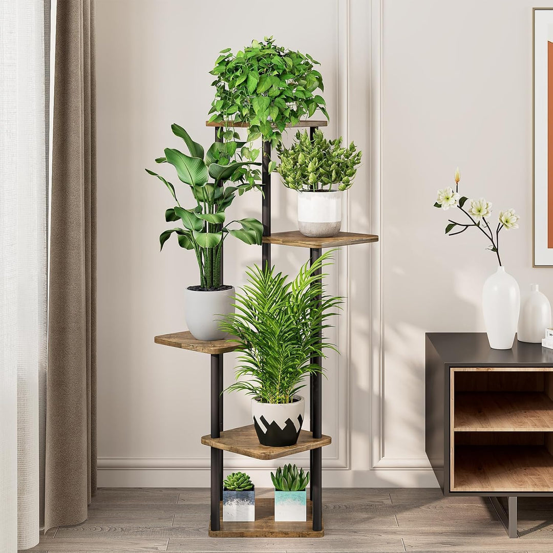 KAHEIGN 5 Etagen Blumenständer Pflanzenständer Pflanzentreppe aus Holz und Metall, 106cm Hoch Blumen