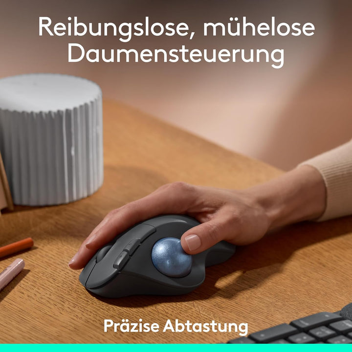 Logitech ERGO M575S kabellose Trackball-Maus, kabellose ergonomische Maus mit Bluetooth und verschlü
