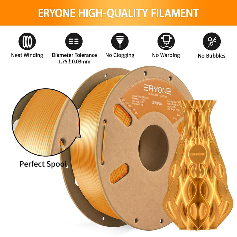 ERYONE Silk PLA Filament 1.75 mm, 3D-Drucker Filament PLA, 0,03 mm, 1 kg/Spule, Seide Golden Silk PL