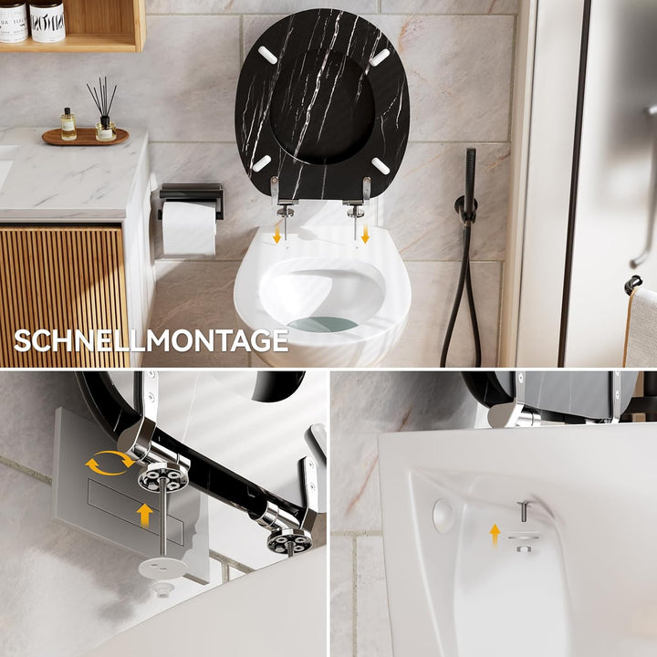 Toilettendeckel mit Absenkautomatik Holz - WC Sitz Bambus Klodeckel Oval MDF Klobrille Toilettensitz