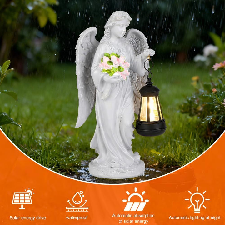 Solar Engel Gartenstatuen, Grablicht Outdoor-Deko, LED Fairy Engel Figur, Engels Skulptur Deko Rasen
