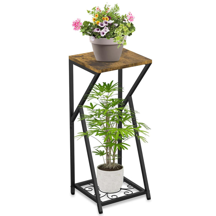 Blumenständer aus Metall, Moderner Pflanzenständer Schwarz Blumentopf Ständer 2 Etagen Pflanzen Rega