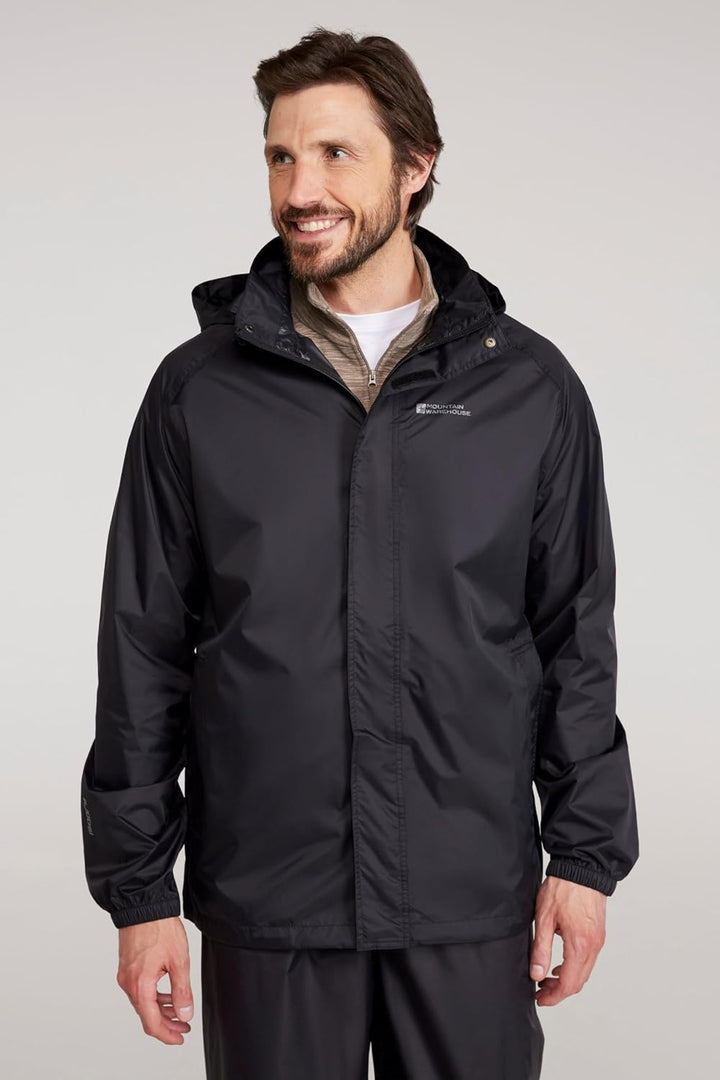 Mountain Warehouse Pakka Herren Wasserdicht Leichte verpackbare Regen Renn Sport Jacke XXS Schwarz,
