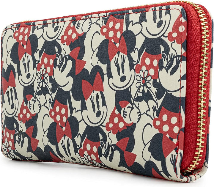 Loungefly Disney Mickey & Minnie Mouse Geldbörse mit Reissverschluss rund Clutch Kunstleder, Mehrfar