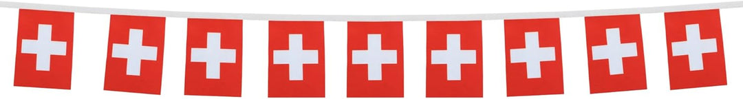 AZ FLAG FAHNENKETTE Schweiz 12 Meter mit 20 flaggen 45x30cm- HELVETISCHE Girlande Flaggenkette 30 x