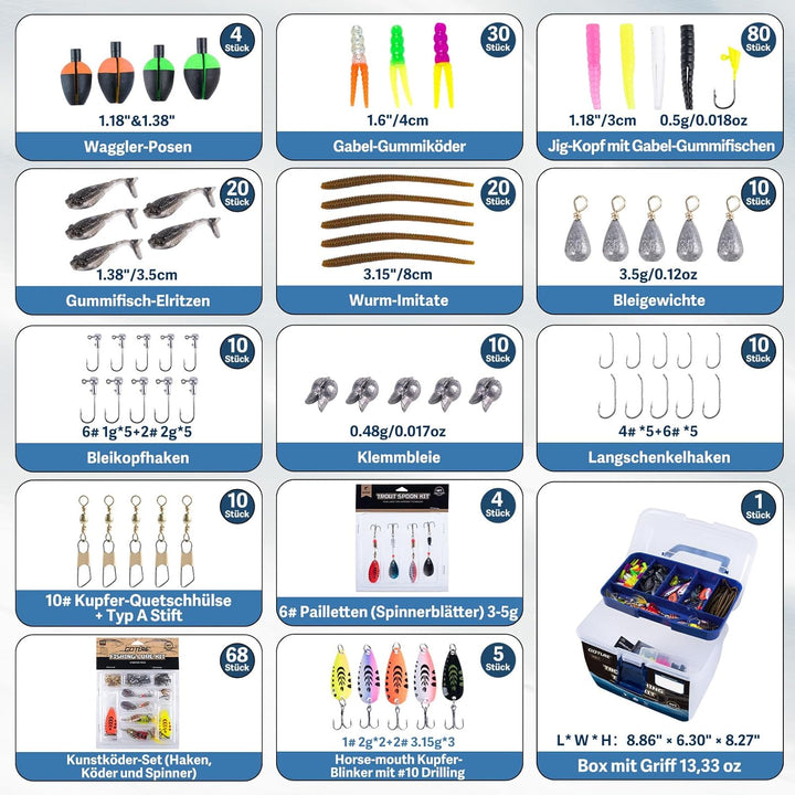 Goture Forellen-Angel-Set – All-in-One tragbare Köderbox Angelköder-Set mit herausnehmbaren Fächern,