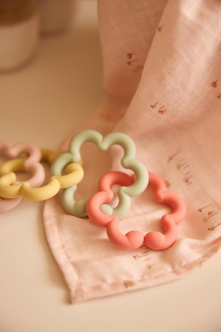 Jollein Spielringe Baby – Flowers – Silikon &amp; Nylon – BPA-Frei – Beissring Baby – Greifring &amp; Zahnun