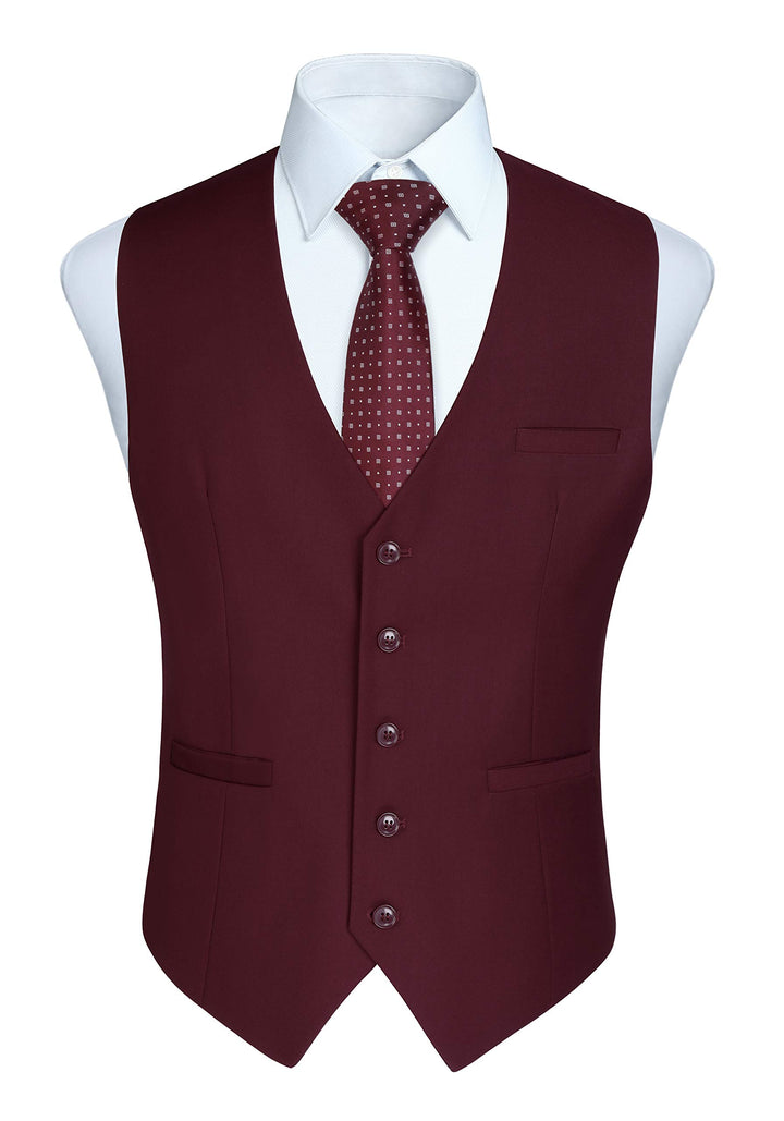 HISDERN Herren Formale Hochzeit Party Weste Baumwolle Einfarbig Weste XS Burgund 2, XS Burgund 2