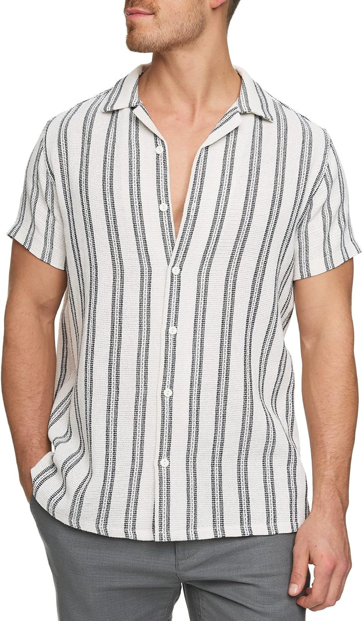 Indicode Herren INCosby Kurzarmhemd mit Button-Down-Kragen | Herrenhemd gestreift Kurzarm Hemd S Dk