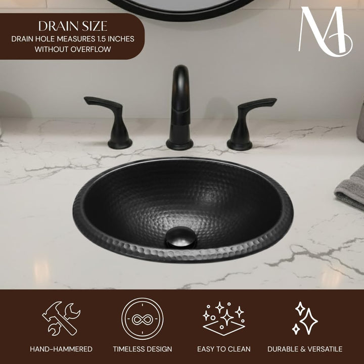 Monarch Abode 19103 Handgehämmertes mattschwarzes ovales Waschbecken zum Einhängen (43,2 cm), Matte