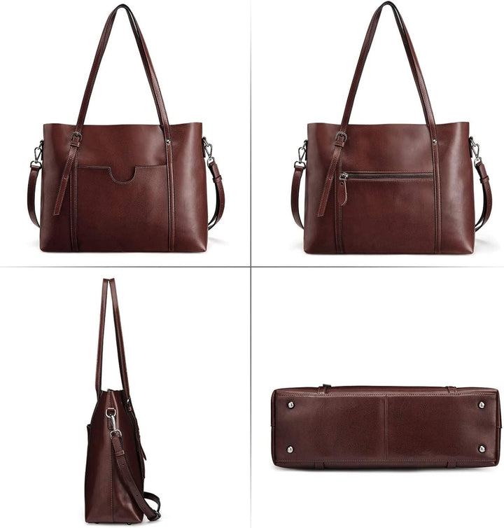 S-ZONE Damen 3-Way Schultertasche Vintage Rindspalt Leder Shopper Grosse Mode Laptop Arbeitstasche U