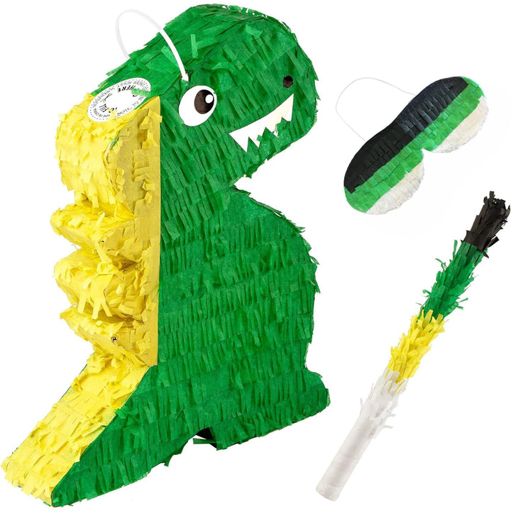 Dino Pinata Set mit Augenbinde und Schläger Pinjatta Dino zum Aufhängen Ideal zum Befüllen Pinjata f