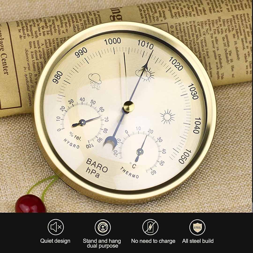 3 in 1 Barometer Hygrometer Temperaturmesser Gold Zifferblatt Weather Station Home Office 130 mm