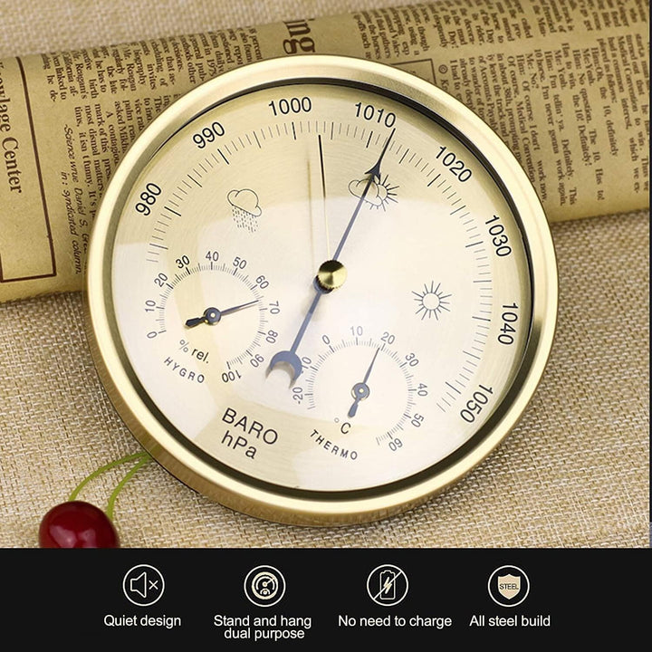 3 in 1 Barometer Hygrometer Temperaturmesser Gold Zifferblatt Weather Station Home Office 130 mm