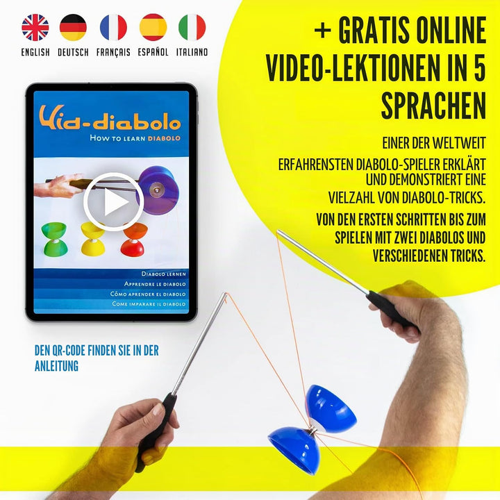 Juggle Dream Carousel Diabolo Jonglier-Set - Dreifach-Kugellagerachse - mit Aluminiumstäben und Onli