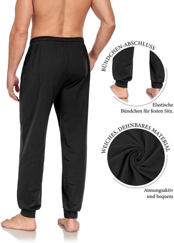 COLORFULLEAF Schlafanzughose Herren Lang Schlafhose mit Bündchen Pyjamahose für Männer Jogginghose 1