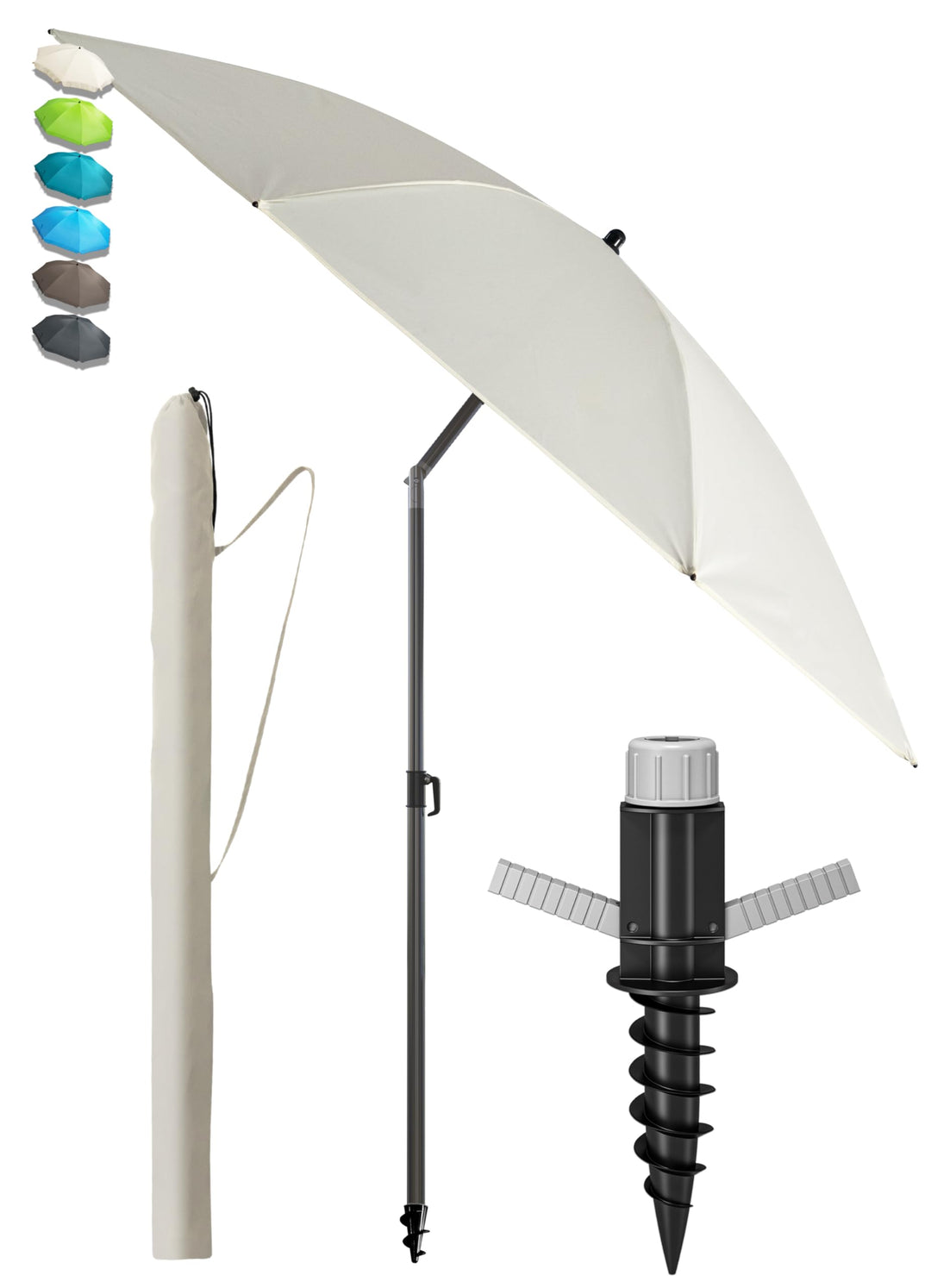 4smile Sonnenschirm Strand SunnyJoy, 3-IN-1 Set - UPF 50+ Strandschirm 160 cm + Sonnenschirm Schutzh