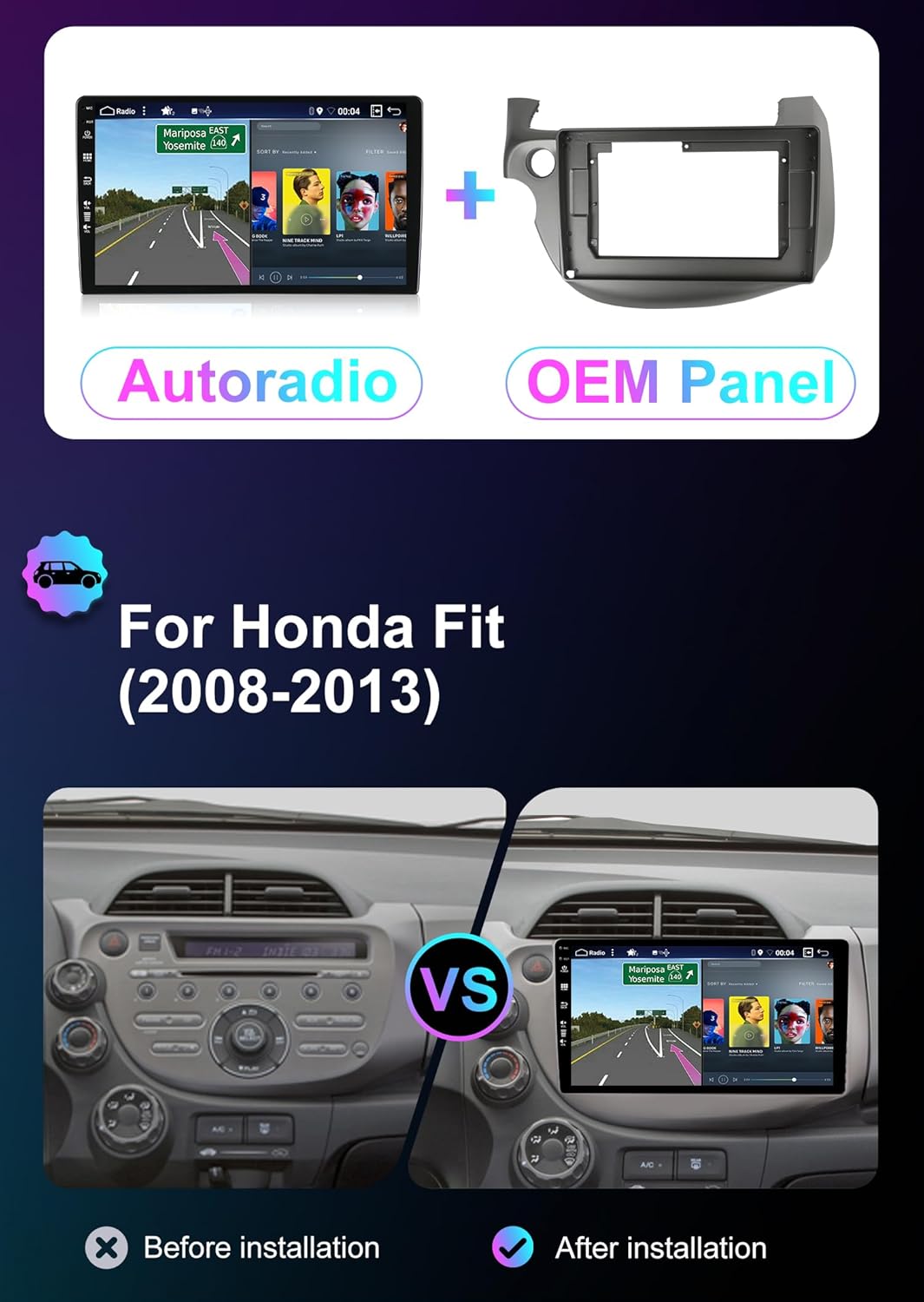 [8GB+256GB] Android 14 Autoradio für Honda Fit Jazz (2007-2014)-[Integriertes CarPlay/Android Auto/D