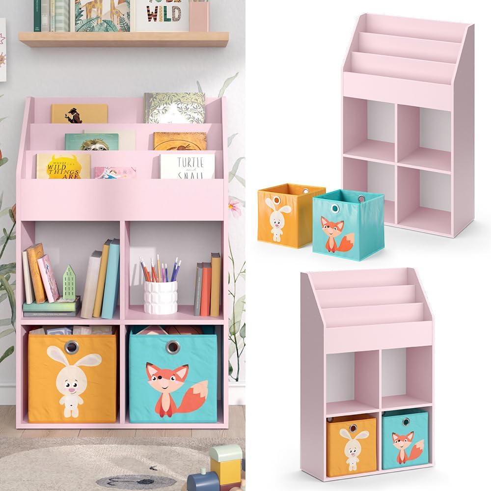 Vicco Kinderregal Luigi, Rosa, 72 x 114.2 cm mit 2 Faltboxen (bunt) Rosa mit 2 Faltboxen, Rosa mit 2