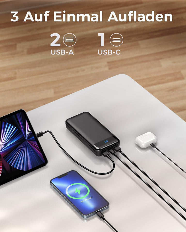 Power Bank, 27000mAh PowerBank mit PD3.0 & QC4.0 Schnellladung, USB C (IN & Out) Externer Handy Akku