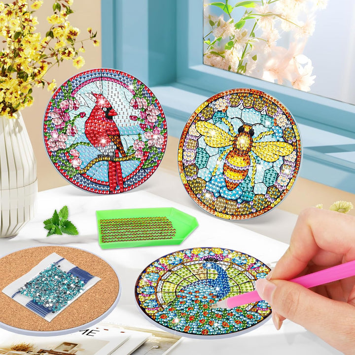 8 STK Diamond Painting Untersetzer mit Halter, Diamond Art Untersetzer Tiere, Diamant Painting Bilde
