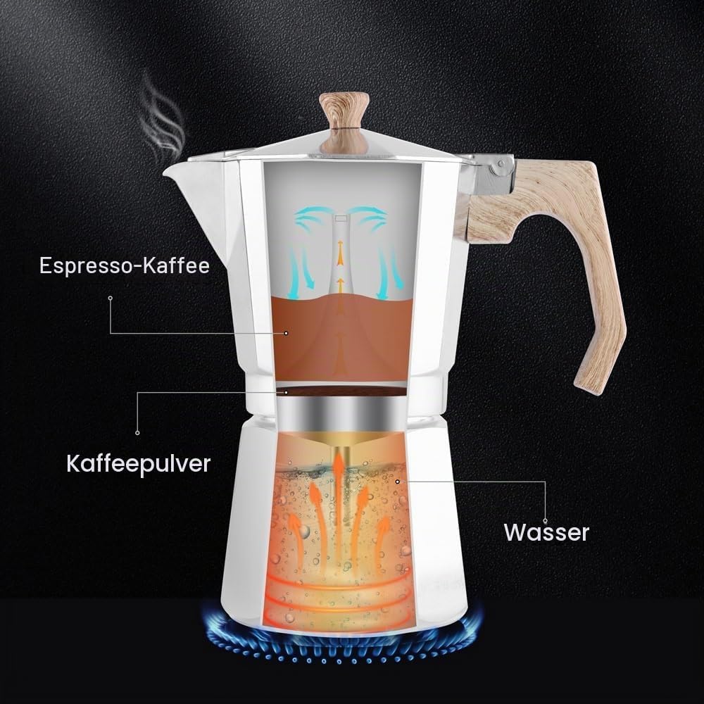 wedrink Aluminium Mokkakanne, 3 Tassen Moka Pot, Für Gas Elektroherd, Klassische Espressokanne für I