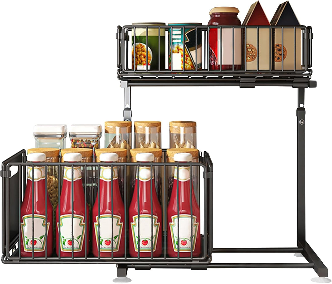 Ausziehbarer Organizer aus Metall, Aufbewahrung unter der Spüle, verstellbar, ausziehbar, Schublade,