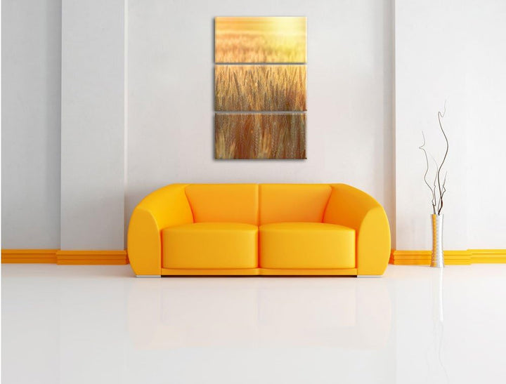 Pixxprint Getreidefeld als Leinwandbild - Grösse: 3-Teilig (120x80cm) - Wandbild - Kunstdruck - fert