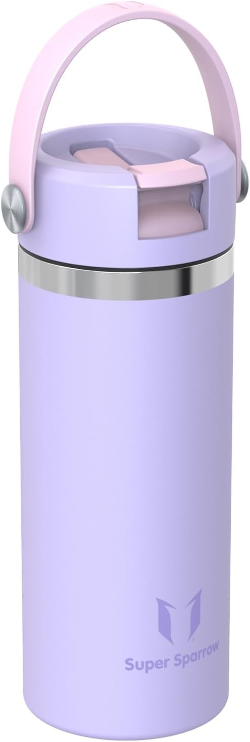 Sparrow Trinkflasche Edelstahl 500ml - Weiter Öffnung SwivelSip Thermosflasche mit Strohhalm - BPA-f