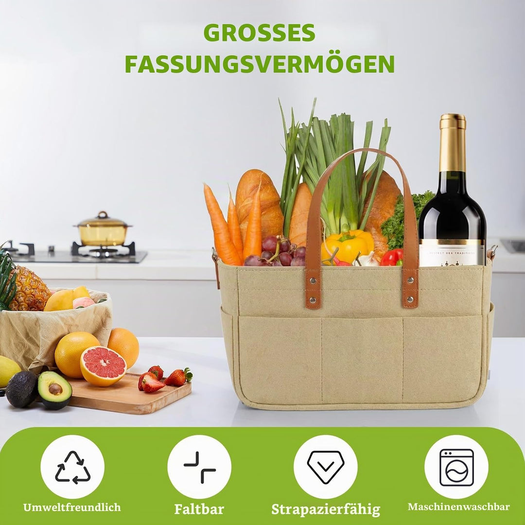 30L Filztasche Einkaufstasche mit Fächern, Filztasche Einkaufskorb Shopper für Outdoor Trips, Pickni