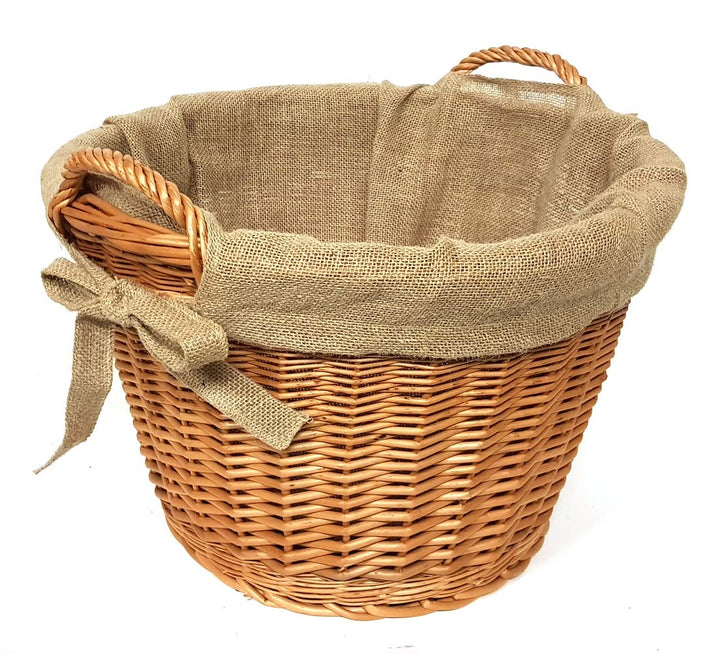 Tigana - Kaminkorb Holzkorb Kaminholzkorb aus geschälten Weide Hell mit Jute Ø 40 cm (Art. 90470-40)