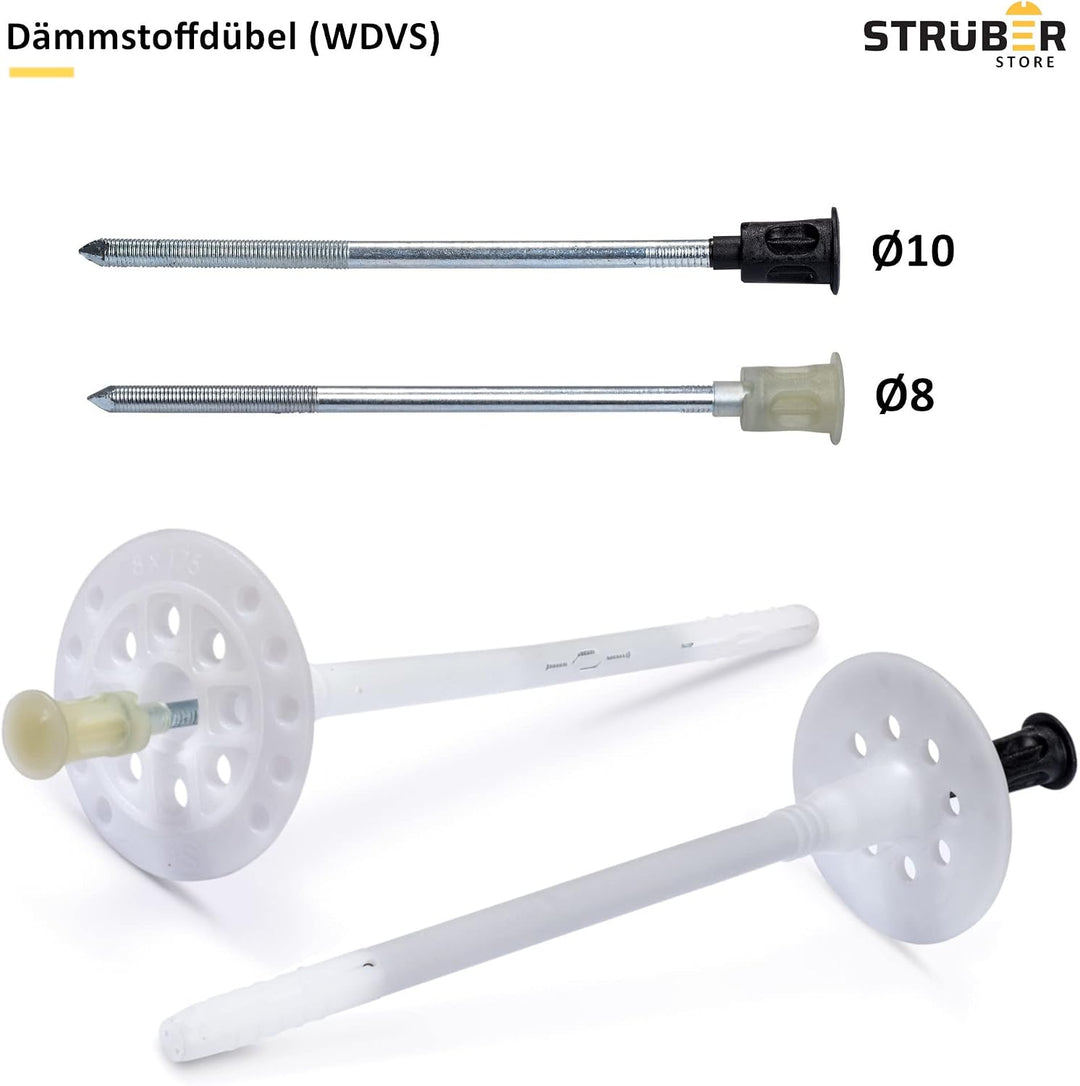 STRÜBER WDVS SET (Ø10x120mm Dämmstoffdübel mit Metalldorn 600St + Mineralwolle Rondelle 600St + Meta