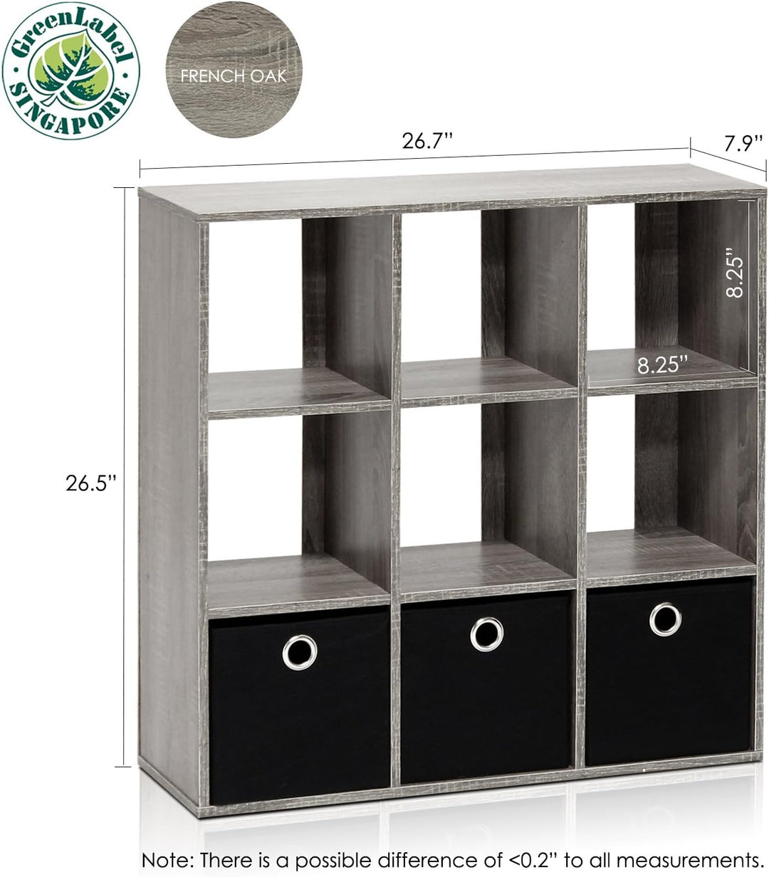 Furinno Simplistic Organizer/Regal mit 9 Fächern und 3 Einschüben, holz, Grau/schwarz, 20.07 x 67.82