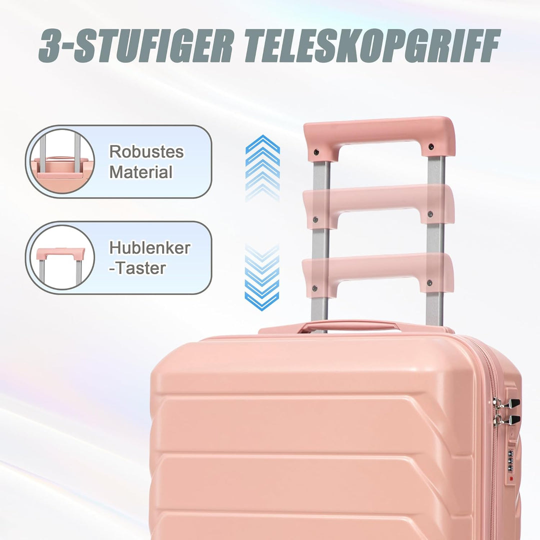 Hartschalen-Koffer Trolley Handgepäck Rollkoffer, Reisekoffer Set mit 4 Rollen, 2er Gepäckset Pink P