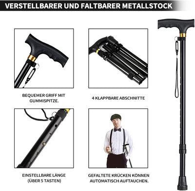 WILDPARTY 20er Jahre Kostüm Herren Accessoires, Faltbarer Krücken Metall, Panamahut, Taschenuhr, Met