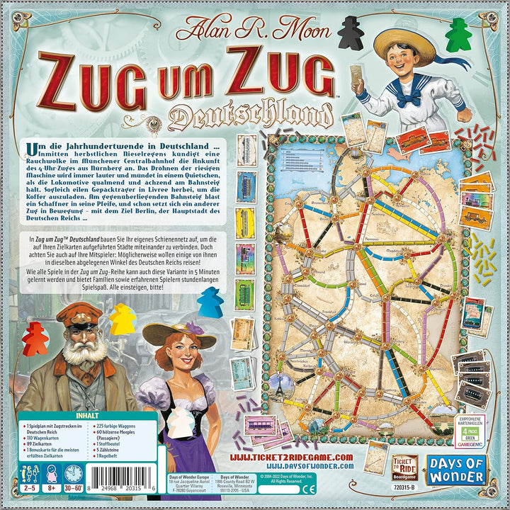 Asmodee Days of Wonder, Zug um Zug Deutschland (Auflage 2023), Grundspiel + Erweiterung, Familienspi