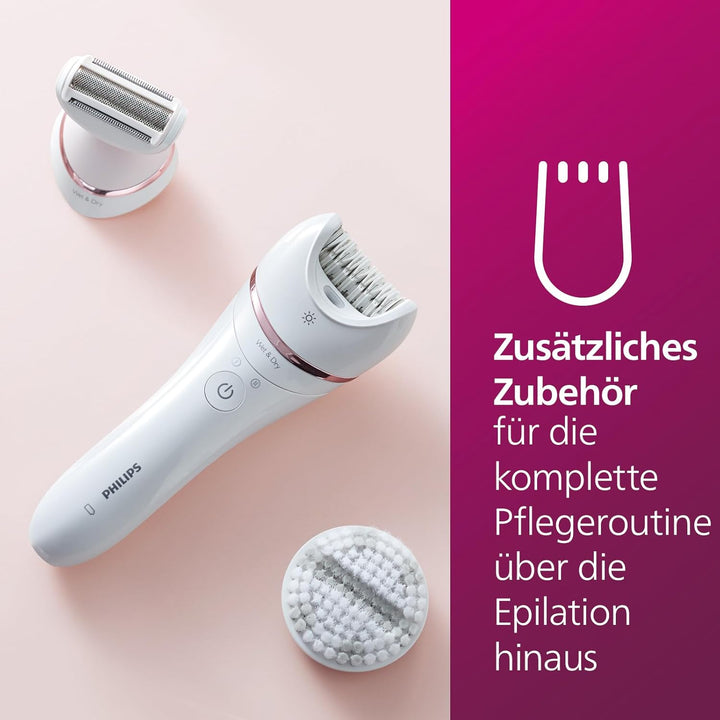 Philips Epilierer Series 8000 - inkl. 8 Aufsätze, kabellos mit Nass- und Trockenfunktion (Modell BRE