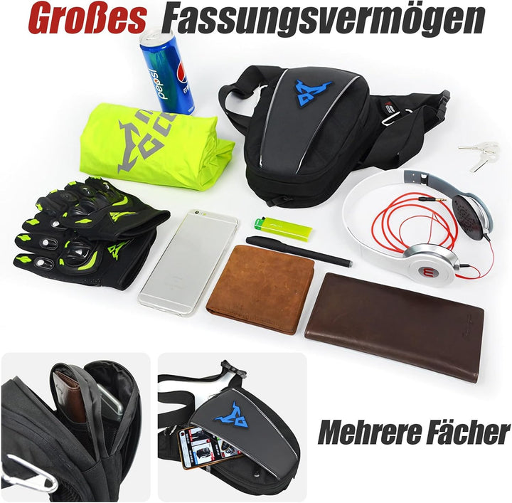 MIGHTYDUTY Motorrad Beintasche Herren Erweiterbar Oberschenkeltasche Hüfttaschen schwarz Gürteltasch