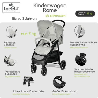 Lorelli Kinderwagen Rome, Reisebuggy, Baby Buggy klein zusammenklappbar, Leicht, Nur 7 kg, Kompakter