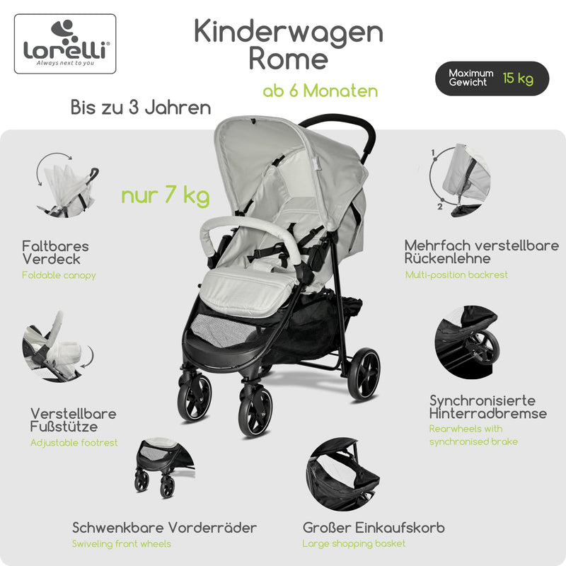 Lorelli Kinderwagen Rome, Reisebuggy, Baby Buggy klein zusammenklappbar, Leicht, Nur 7 kg, Kompakter
