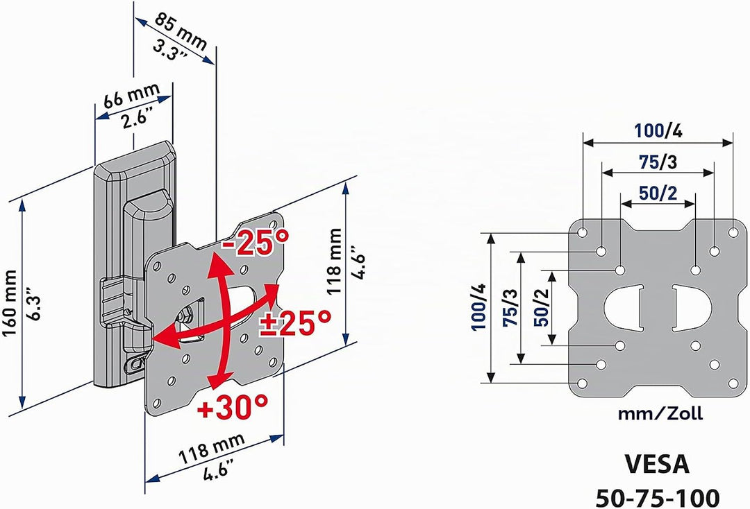 Meliconi CME ETR 100 TV-Halterung, Neigbar, für Fernseher bis max 25'', Vesa 50 - 75 - 100 mm, Schwa
