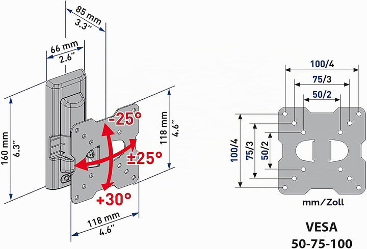 Meliconi CME ETR 100 TV-Halterung, Neigbar, für Fernseher bis max 25'', Vesa 50 - 75 - 100 mm, Schwa