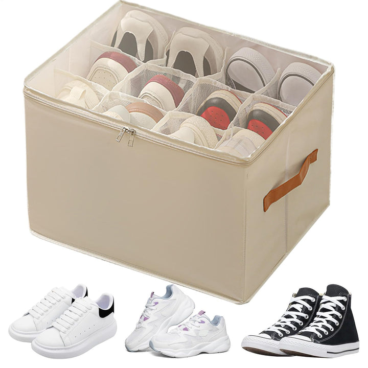 Schuh-Organizer-Box, transparenter Griff, 42 x 32 x 30 cm, platzsparend, faltbar, verstellbare Trenn
