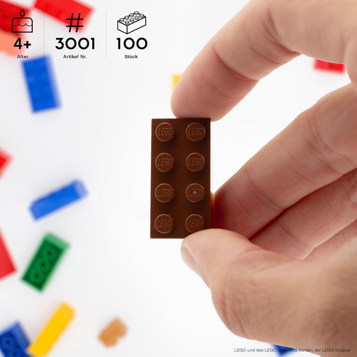 Lego Steine Classic, Rotbraun (Braun), 2x4 Bausteine, 100 Stück - Einzelteile Starterset oder Erweit