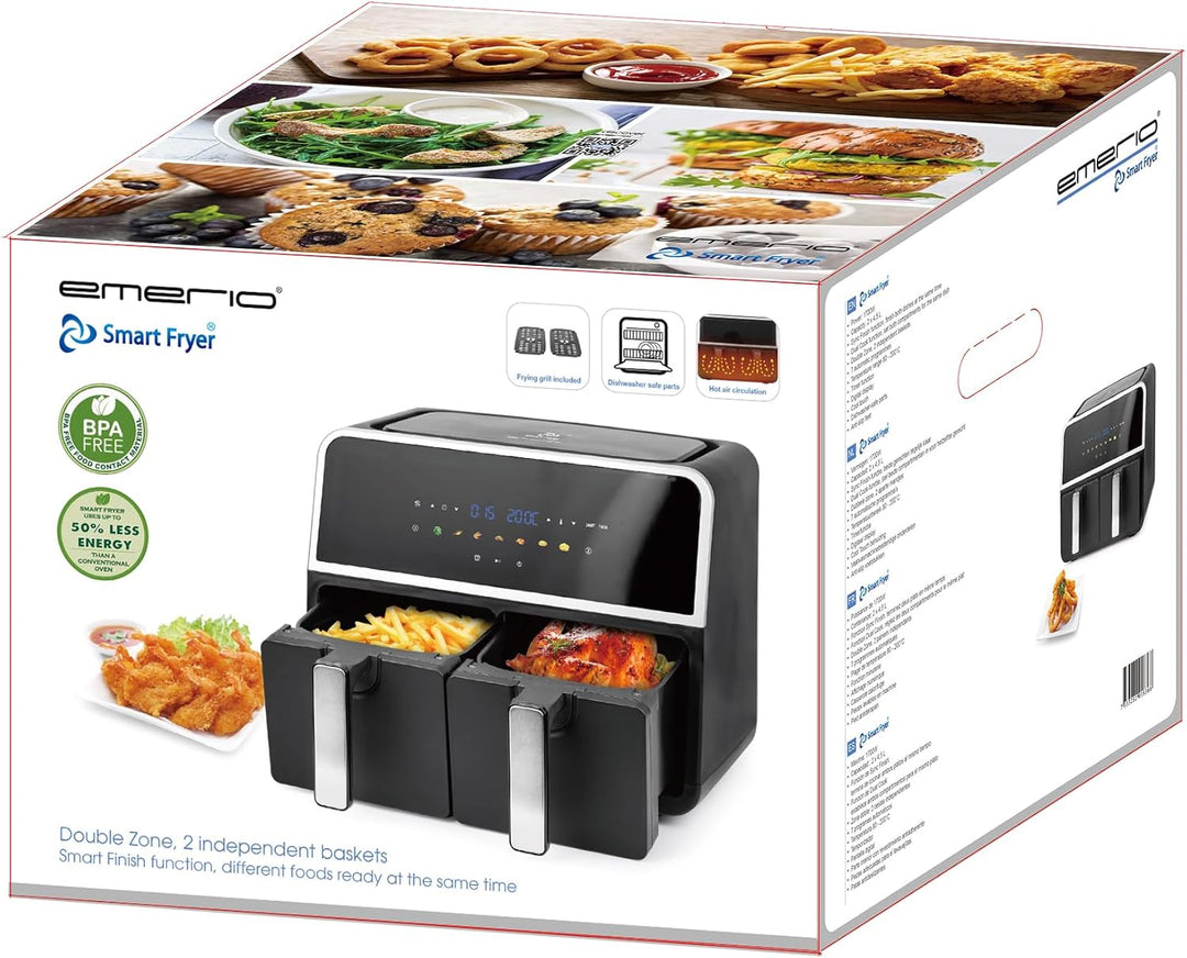 EMERIO digitale DOPPEL Heissluftfritteuse | AirFryer | Frittieren mit heisser Luft ohne zusätzliches