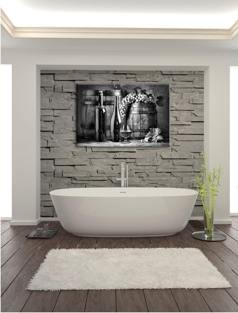 Pixxprint Monocrome, Fässer mit Weintrauben und Wein, Format: 100x70 auf Leinwand, 100x70