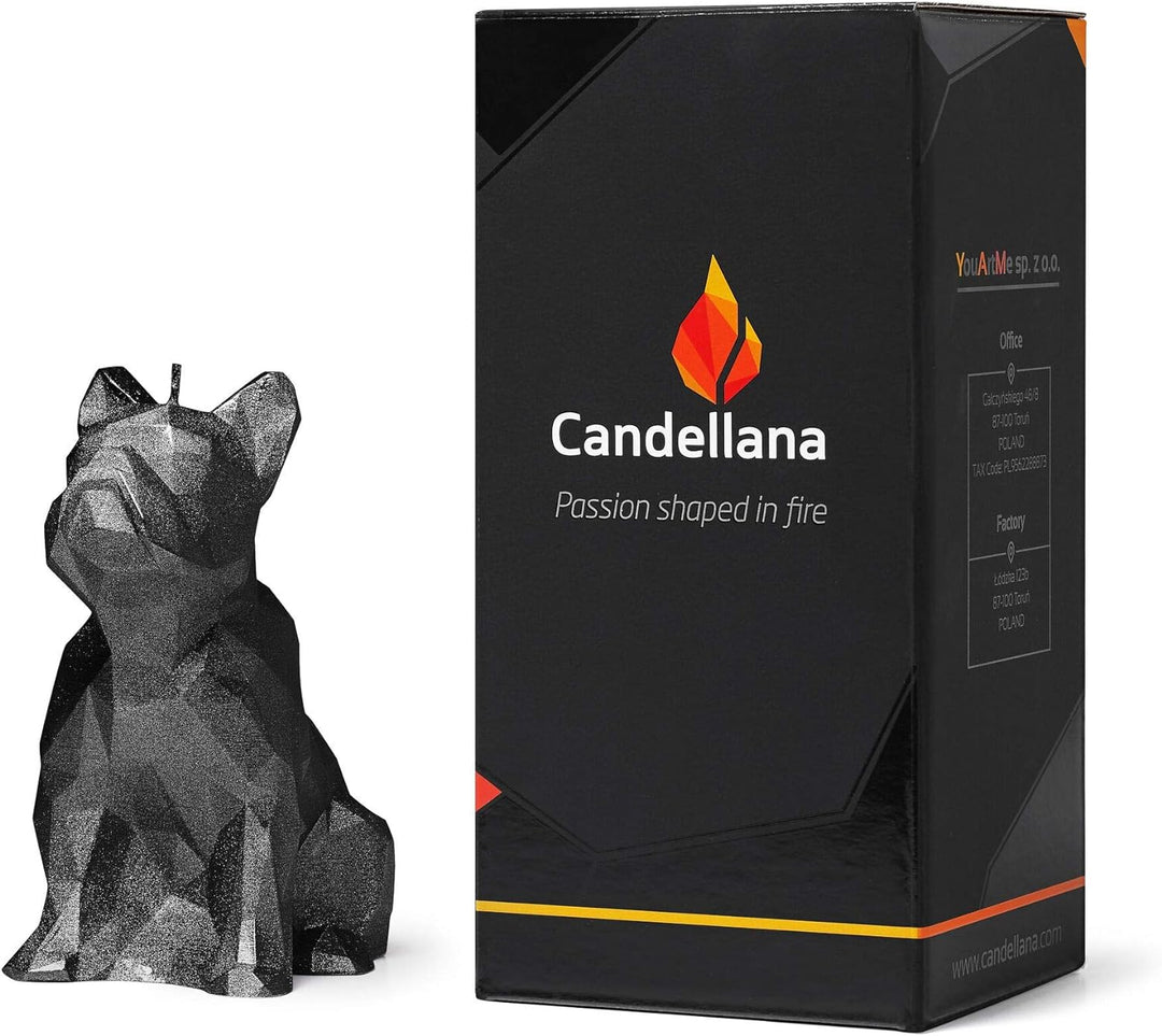 Candellana Kerze Bulldogge Low Poly Schwarz Metallisch | Handgemacht in der EU, 13 x 7,5 x 15 cm, 59