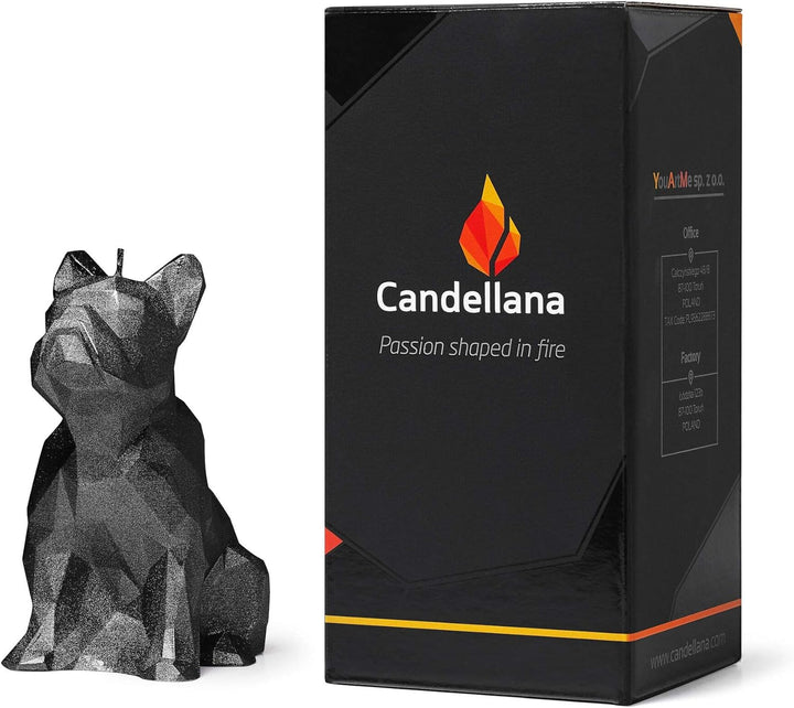 Candellana Kerze Bulldogge Low Poly Schwarz Metallisch | Handgemacht in der EU, 13 x 7,5 x 15 cm, 59