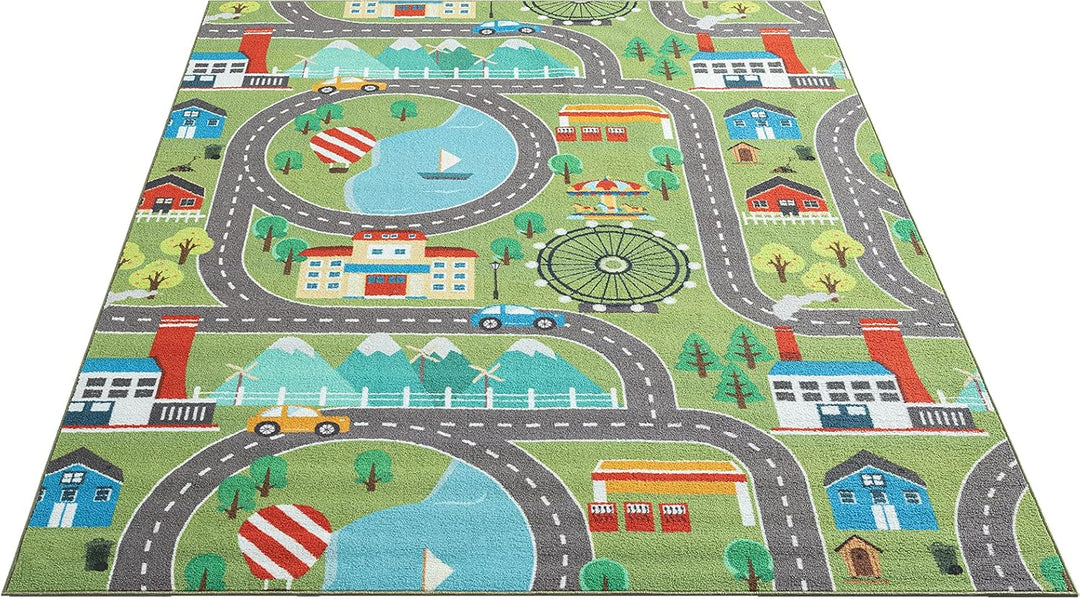 the carpet Happy Life – Kinderteppich Spielteppich Strassen- und Stadtmotiv mit Auto, rutschfest & p